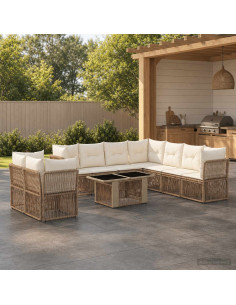 Set Divano da Giardino 10 pz Beige polyrattan