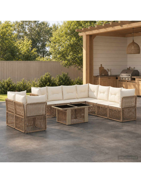 Set Divano da Giardino 10 pz Beige polyrattan