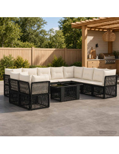 Set Divano da Giardino 11 pz Nero polyrattan