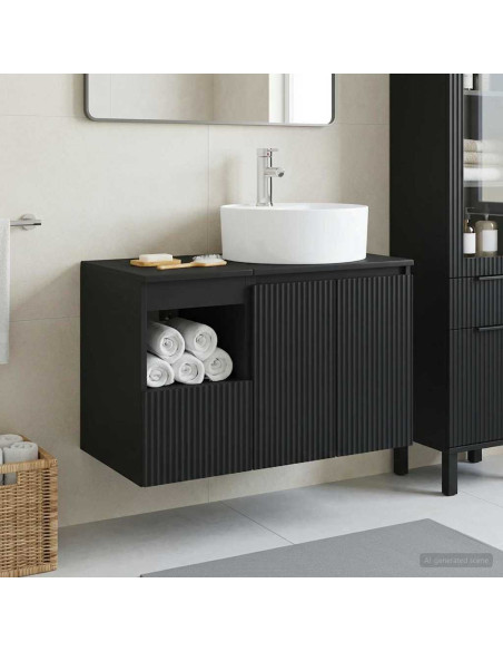 Set di mobili per il bagno 2 pz Nero Legno ingegnerizzato