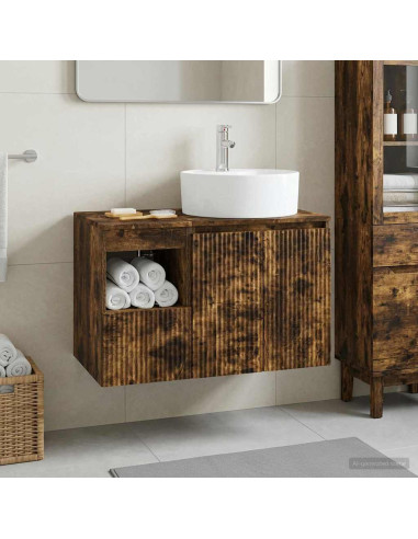 Set di mobili per il bagno 2 pz Rovere Fumo