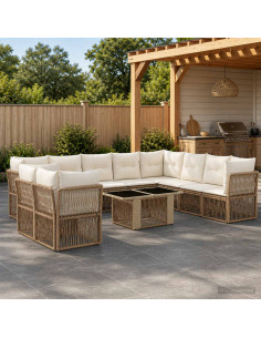 Set Divano da Giardino 11 pz Beige polyrattan