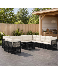 Set Divano da Giardino 12 pz Nero polyrattan
