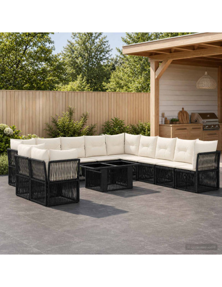 Set Divano da Giardino 12 pz Nero polyrattan