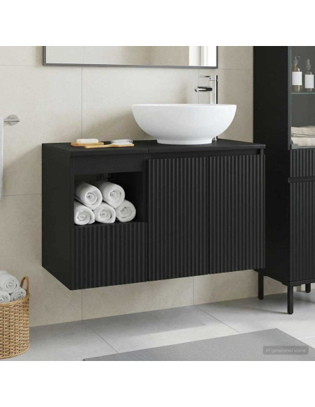 Set di mobili per il bagno 2 pz Nero Legno ingegnerizzato