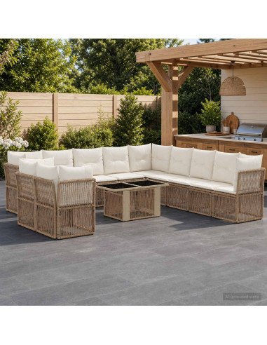 Set Divano da Giardino 12 pz Beige polyrattan