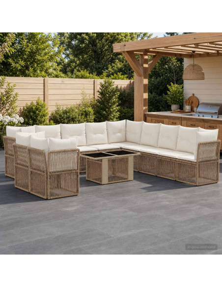 Set Divano da Giardino 12 pz Beige polyrattan