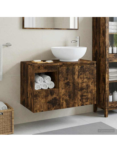 Set di mobili per il bagno 2 pz Rovere Fumo
