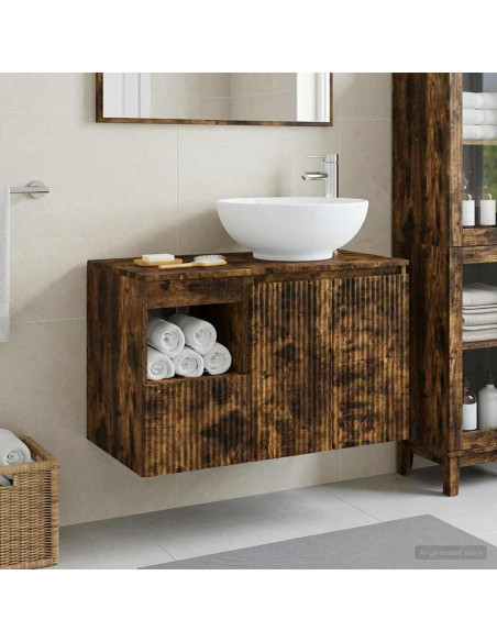 Set di mobili per il bagno 2 pz Rovere Fumo