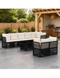 Set Divano da Giardino 8 pz Nero polyrattan