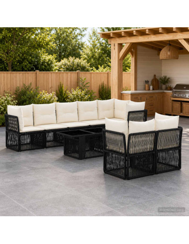 Set Divano da Giardino 8 pz Nero polyrattan