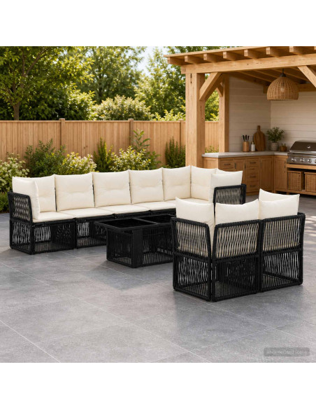 Set Divano da Giardino 8 pz Nero polyrattan
