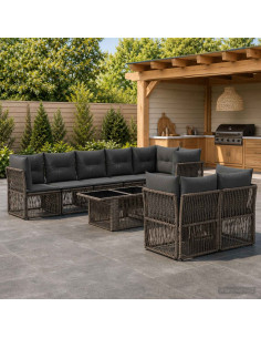 Set Divano da Giardino 8 pz Grigio polyrattan