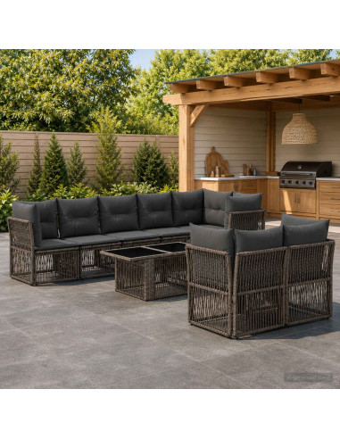 Set Divano da Giardino 8 pz Grigio polyrattan