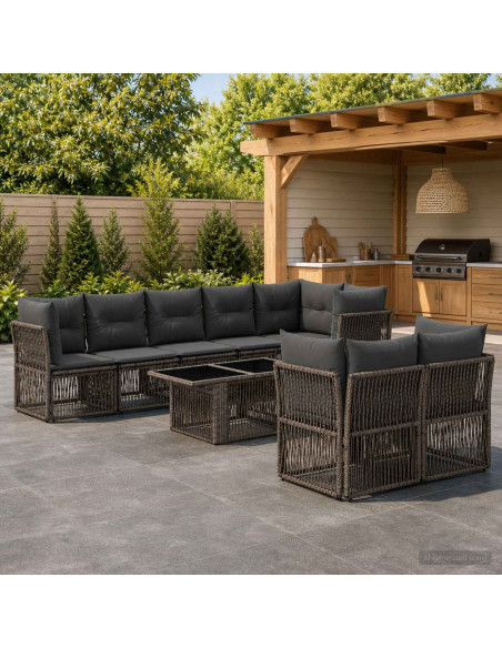 Set Divano da Giardino 8 pz Grigio polyrattan