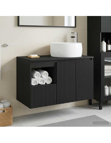 Set di mobili per il bagno 2 pz Nero Legno ingegnerizzato
