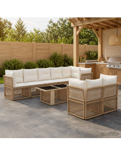 Set Divano da Giardino 8 pz Beige polyrattan
