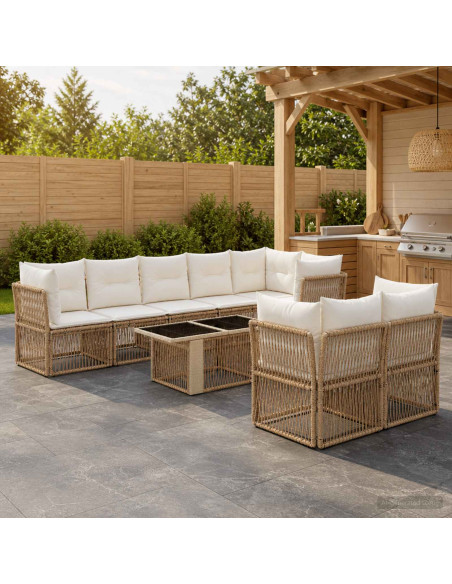 Set Divano da Giardino 8 pz Beige polyrattan