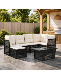 Set Divano da Giardino 7 pz Nero polyrattan