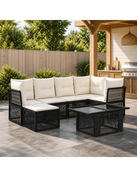 Set Divano da Giardino 7 pz Nero polyrattan