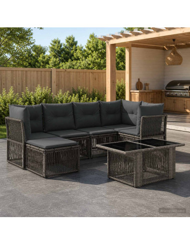 Set Divano da Giardino 7 pz Grigio polyrattan
