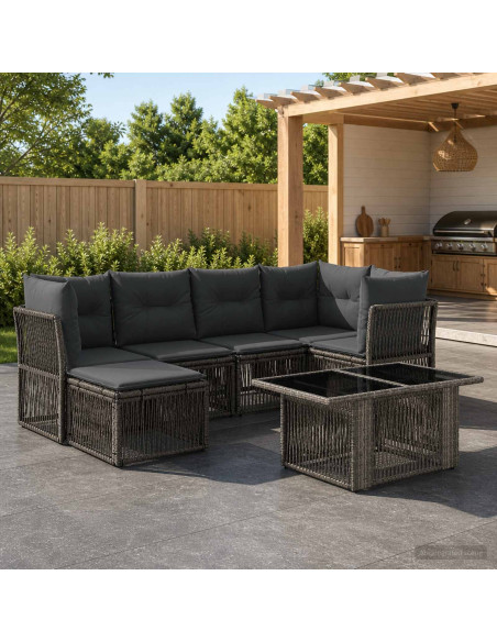 Set Divano da Giardino 7 pz Grigio polyrattan