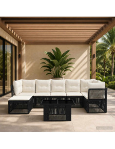 Set Divano da Giardino 8 pz Nero polyrattan