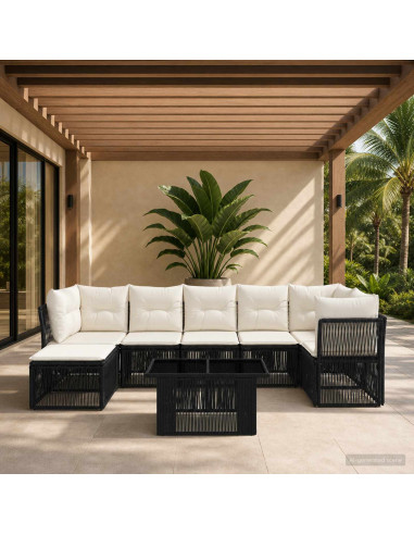 Set Divano da Giardino 8 pz Nero polyrattan