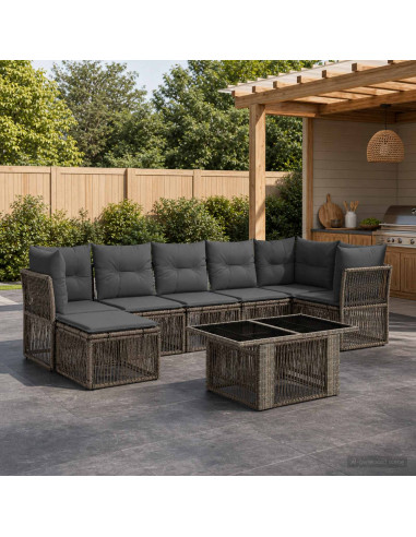 Set Divano da Giardino 8 pz Grigio polyrattan