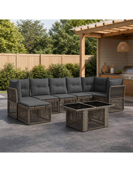 Set Divano da Giardino 8 pz Grigio polyrattan