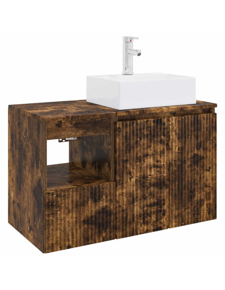 Set di mobili per il bagno 2 pz Rovere Fumo