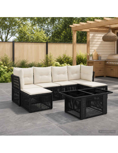 Set Divano da Giardino 7 pz Nero polyrattan