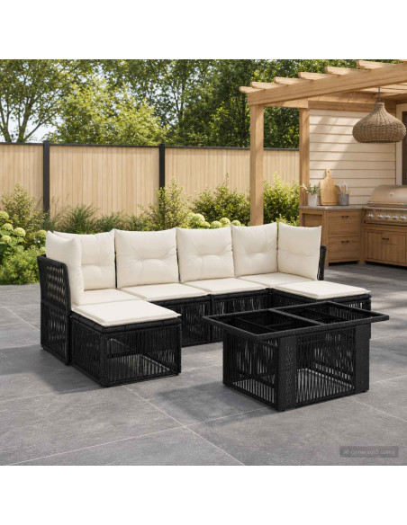 Set Divano da Giardino 7 pz Nero polyrattan