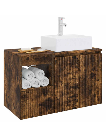 Set di mobili per il bagno 2 pz Rovere Fumo
