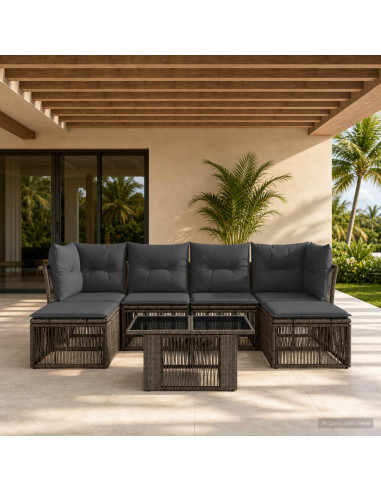 Set Divano da Giardino 7 pz Grigio polyrattan