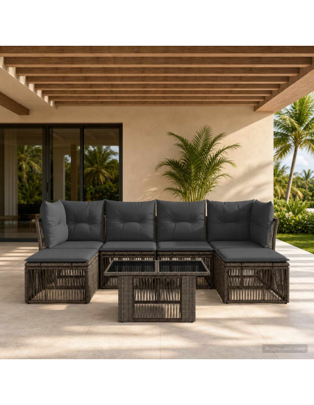 Set Divano da Giardino 7 pz Grigio polyrattan