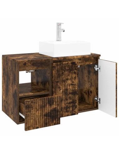 Set di mobili per il bagno 2 pz Rovere Fumo