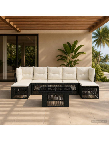 Set Divano da Giardino 8 pz Nero polyrattan