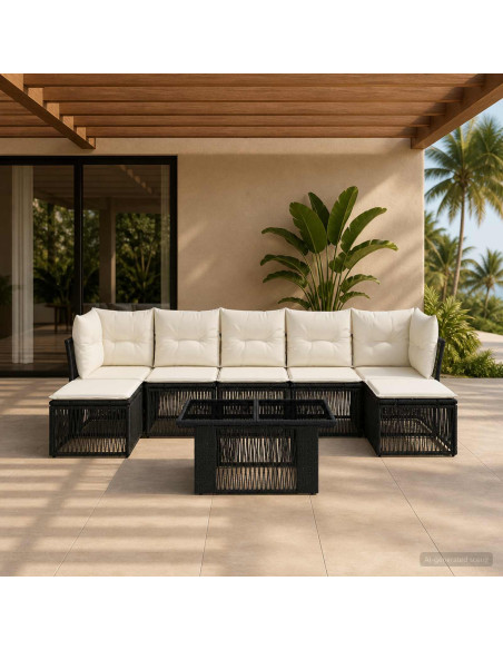 Set Divano da Giardino 8 pz Nero polyrattan