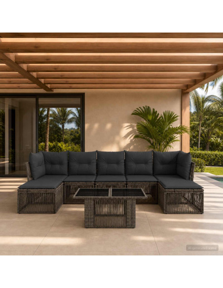 Set Divano da Giardino 8 pz Grigio polyrattan