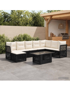 Set Divano da Giardino 9 pz Nero polyrattan