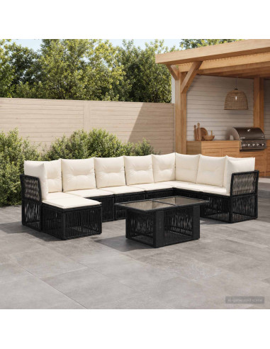 Set Divano da Giardino 9 pz Nero polyrattan