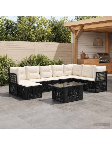 Set Divano da Giardino 9 pz Nero polyrattan