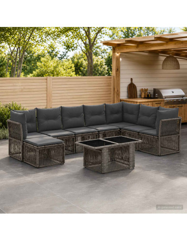 Set Divano da Giardino 9 pz Grigio polyrattan