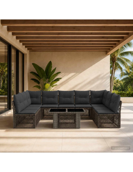 Set Divano da Giardino 10 pz Grigio polyrattan