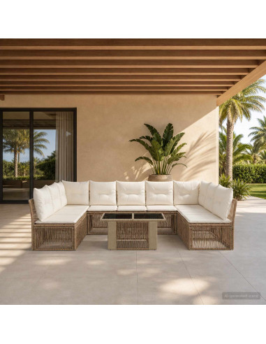 Set Divano da Giardino 10 pz Beige polyrattan