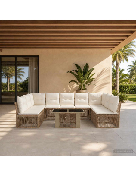 Set Divano da Giardino 10 pz Beige polyrattan