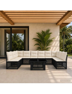 Set Divano da Giardino 11 pz Nero polyrattan