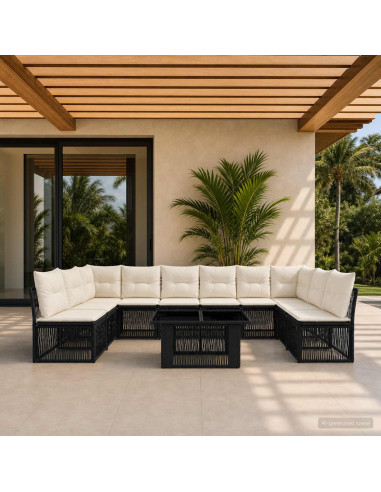 Set Divano da Giardino 11 pz Nero polyrattan