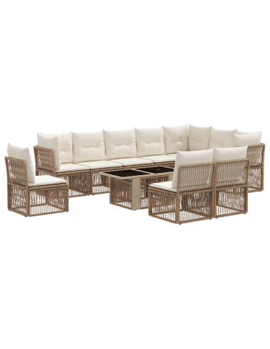 Set Divano da Giardino 11 pz Beige polyrattan